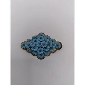Vintage Miriam Haskell Unsigned Light Blue Milk Glass Flower Brooch Beaded